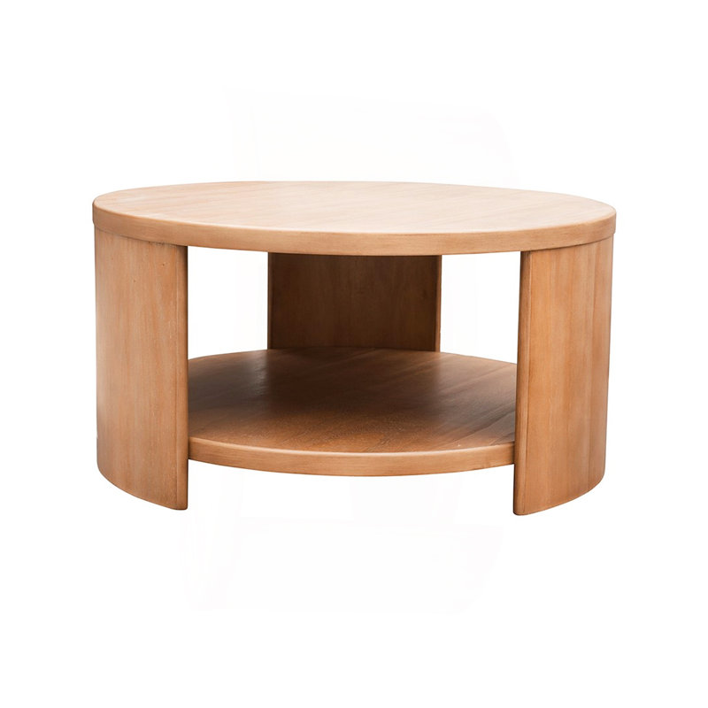 Table ronde avec matériaux mixtes et tablette, Naturel