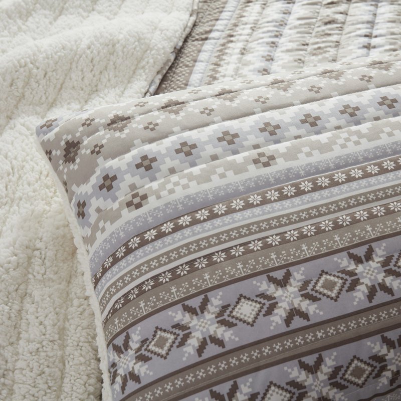 Beige Microfiber 3 Piece Quilt Set, Queen