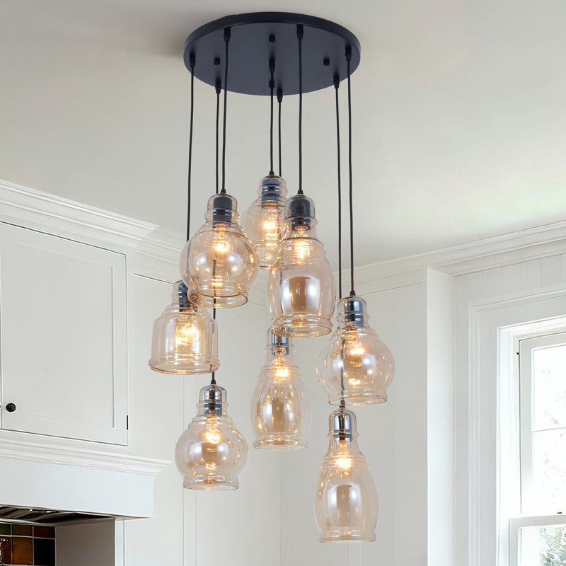 Lustre en verre industriel rétro à 8 lumières à intensité variable