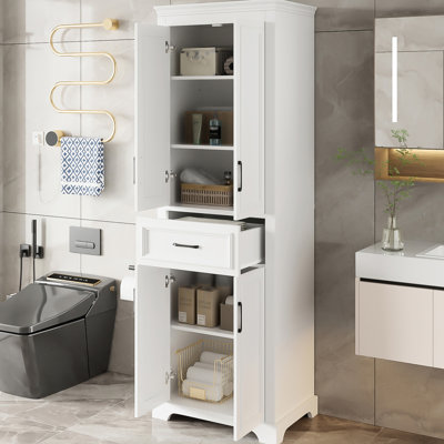 70.8 - Inch Modern Bathroom Vanity, Freestanding, 4 Cabinet Doors, 1 Practical Drawer, Adjustable Shelving, Painted Finish, Tip Hardware Modern, Doors With Damping Hinges, Standard Three Shelves For