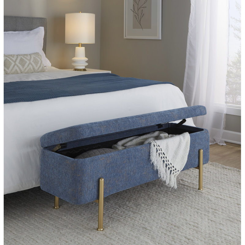 Banc de rangement avec couvercle rabattable Greely, Bleu, Doré