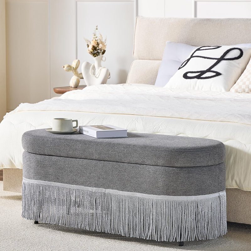 Banc de rangement rembourré de 39 po de largeur avec couvercle relevable, Gris