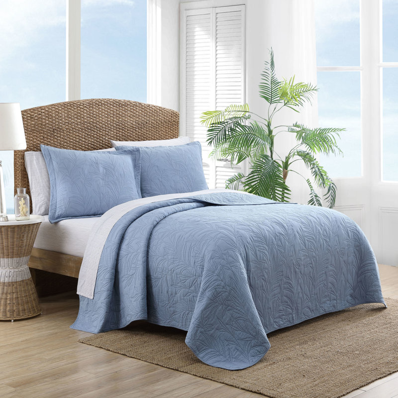 Tommy Bahama Solid Costa Sera Stitch Cotton Reversible Quilt, Blue, Twin Quilt