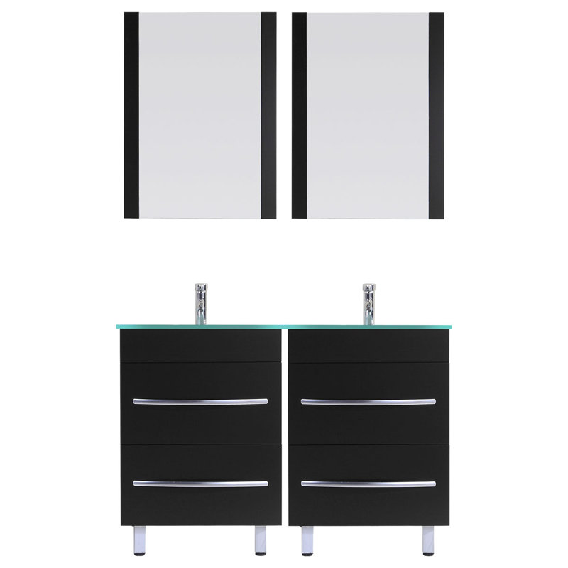 Ensemble de meuble-lavabo double 72 po avec miroir Marguez, Vert et bleu