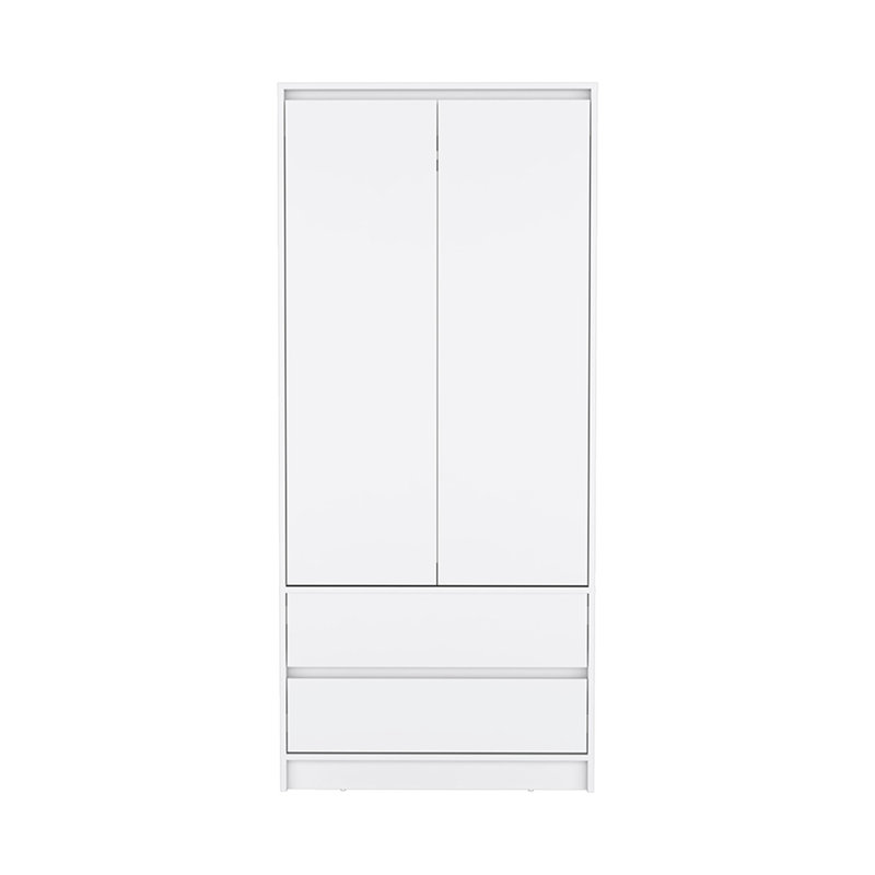 Armoire 2 tiroirs, porte double, tringle, Blanc