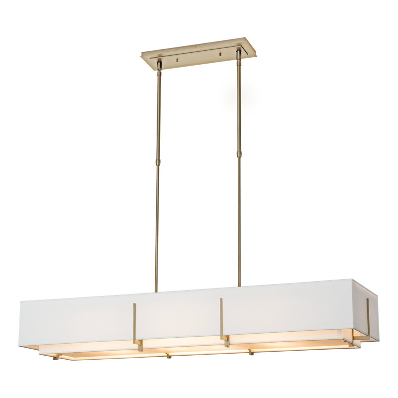 Luminaire suspendu linéaire unique à 4 lumières Exos, Or doux, Abat-jour naturel Anna