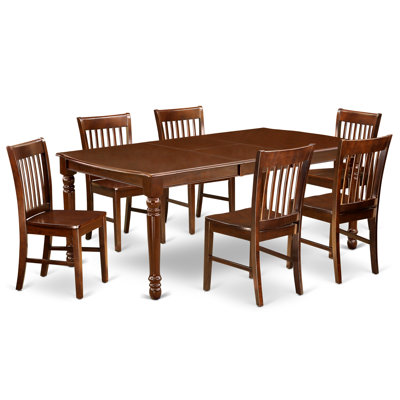 7 Piece Dining Table Set Consist of a Rectangle Wooden Table with Butterfly Leaf and 6 Dining Room Chairs, 42x78 Inch, Mahogany