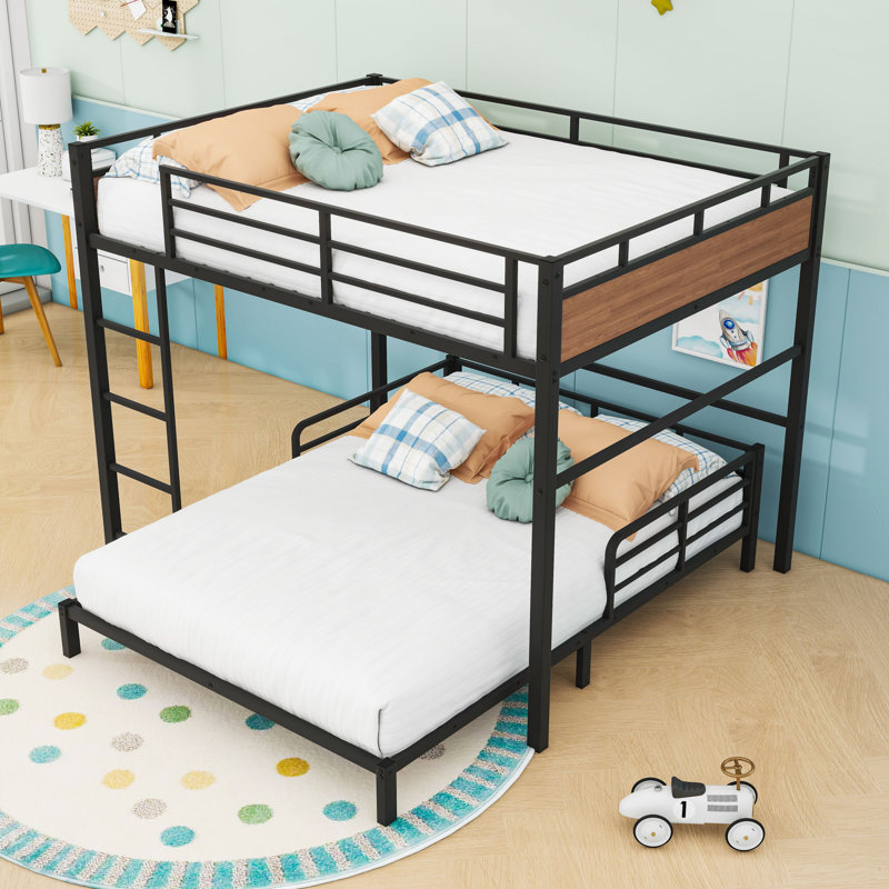 Metal Bunk Bed With Safety Rai, Walnut, Full Over Full