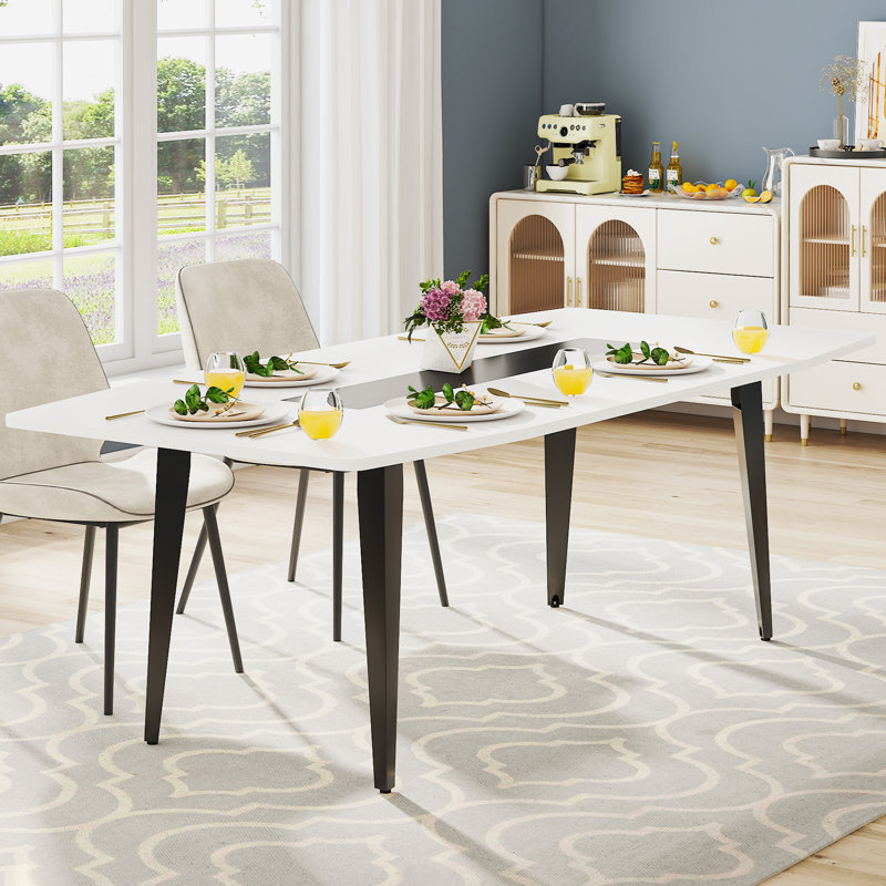 Rectangular with Steel Base Dining Table, White