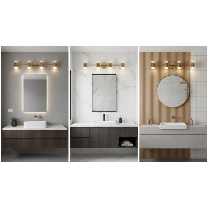 Éclairage pour meuble-lavabo Aurum Beam - laiton brossé et cylindre de cristal - 4 lumières, Quatre lumières