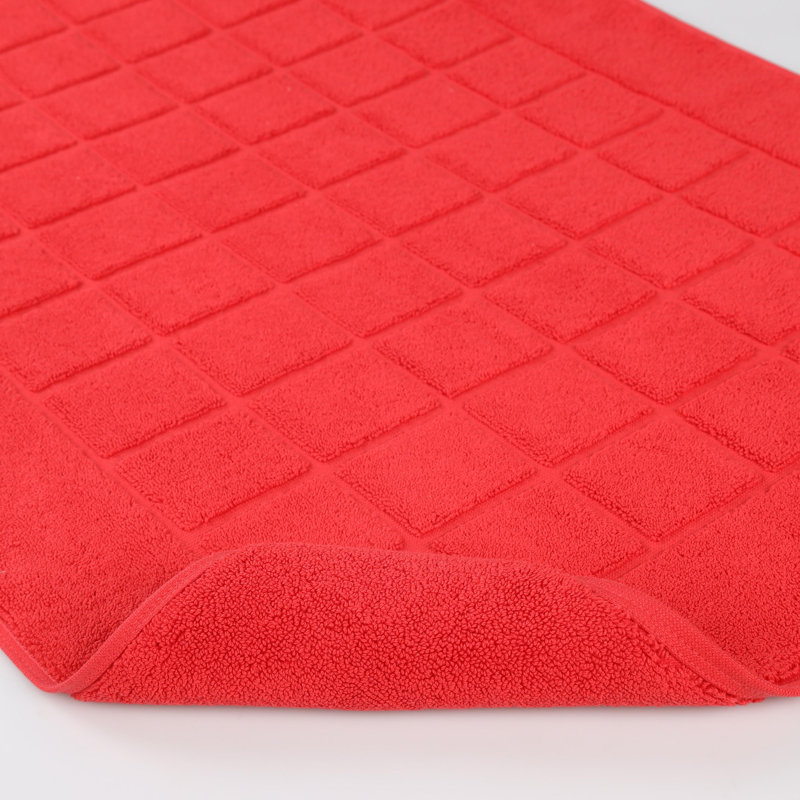 Tapis de bain réversible 100% coton épais et absorbant, Rouge