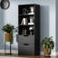Bibliothèque à 2 tiroirs, bibliothèque à 3 niveaux de 63 po avec rangement, bibliothèque à 3 tablettes avec tablette réglable, bibliothèque moderne, bibliothèque à tablettes ouvertes pour bureau, chambre à coucher et bureau personnel, noir-408384749