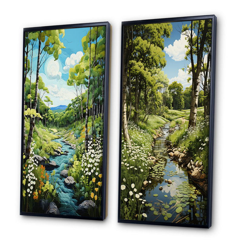 «Amercian Basswood Tree Forest», 2 pièces sur toile, Cadre noir, H 24 po x l 20 po