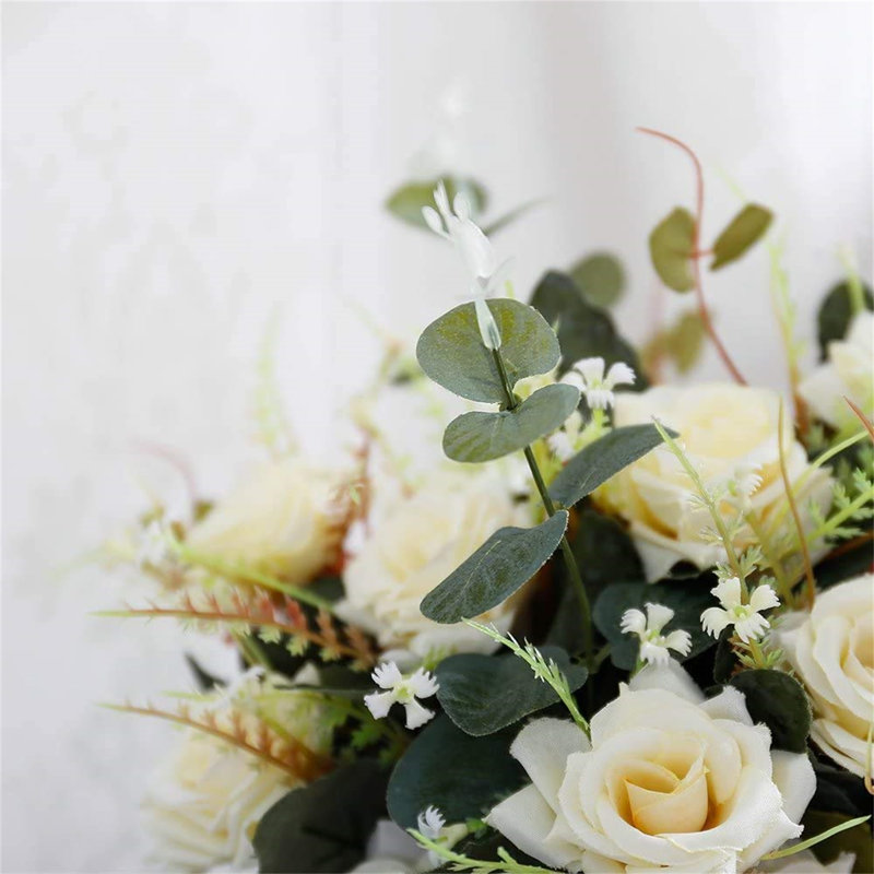 Fake Silk Flower with Ceramics Vase  , Champagne