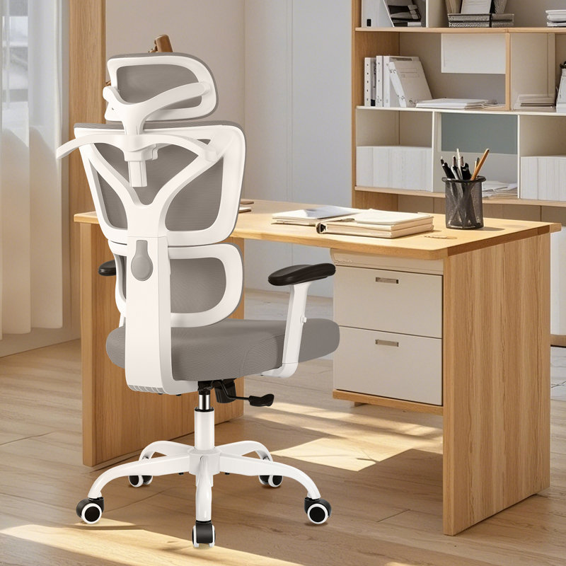 Wealdstone Office Chair with Headrest, Gray, White