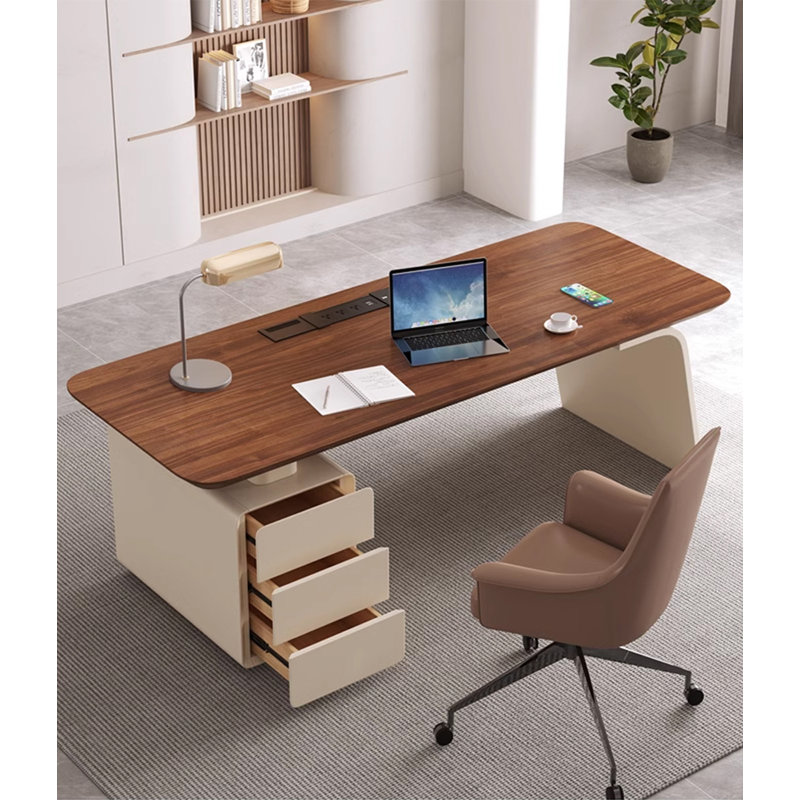 Italian Minimalist Solid Wood Desk with Cabinet, 29.53” H x 62.99” W x 27.56” D