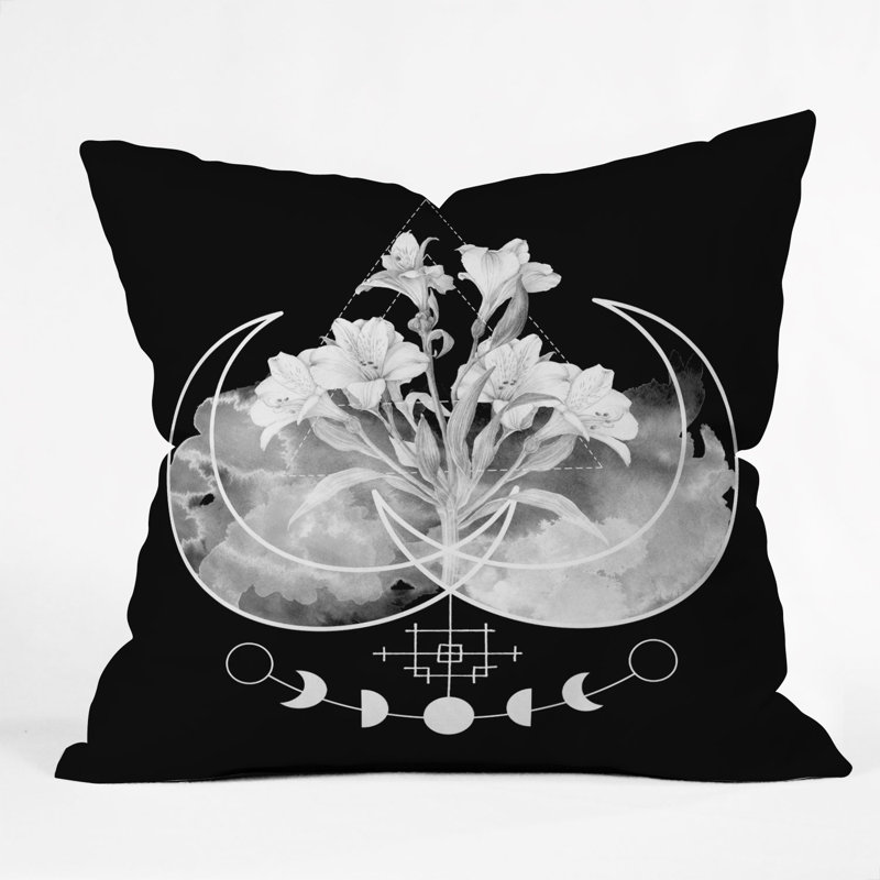 Coussin décoratif intérieur/extérieur alesaenzart moon fleurs, 16 po x 1 po