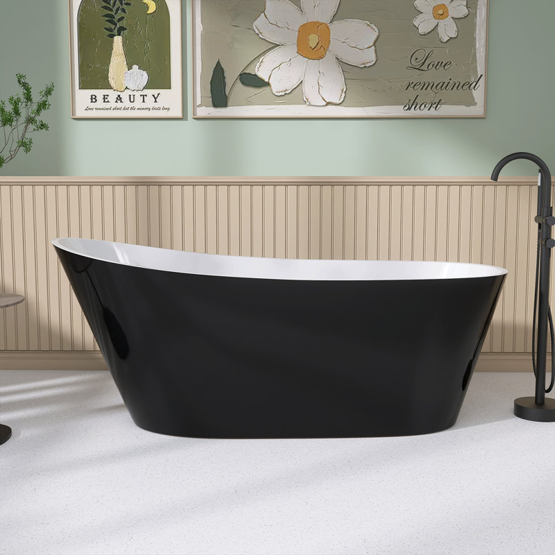 59" x 29" Freestanding Soaking Acrylic Bathtub, Glossy Black
