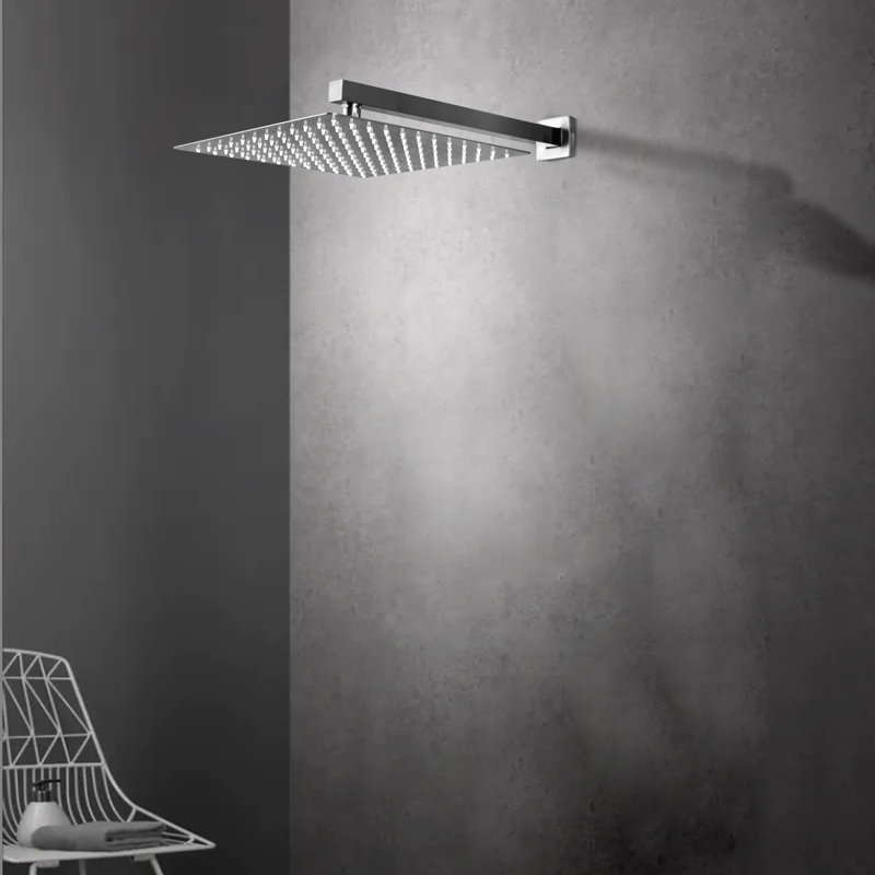 12 Inches Wall Mounted Rain Shower Head,Square Showerhead With Shower Arm,Stainless Steel,Brushed Nickel, Brushed Nickel