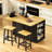 48 Inch Kitchen Island With Drop Leaf,Power Outlet,Internal Storage Rack,Rolling Kitchen Storage Cart On 5 Wheels With 5 Open Side Racks,For Kitchen,Black -1443641918