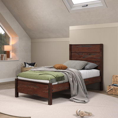 Hibir Rustic Solid Pinewood Bed Frame with Protective Top Trim, Modern Farmhouse Master Bedroom Platform Bed, Heavy-Duty Slat Support Base, No Box Spring Needed, Premium Style