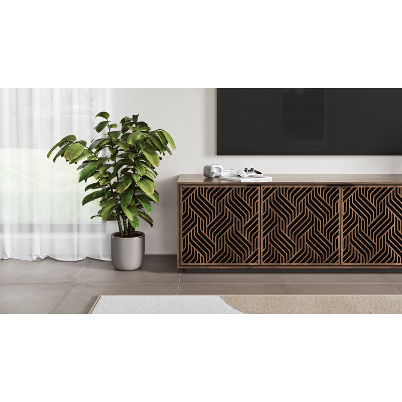 Elements - Cabinet with Rolling Plinth Base - Weave Door, Natural Walnut