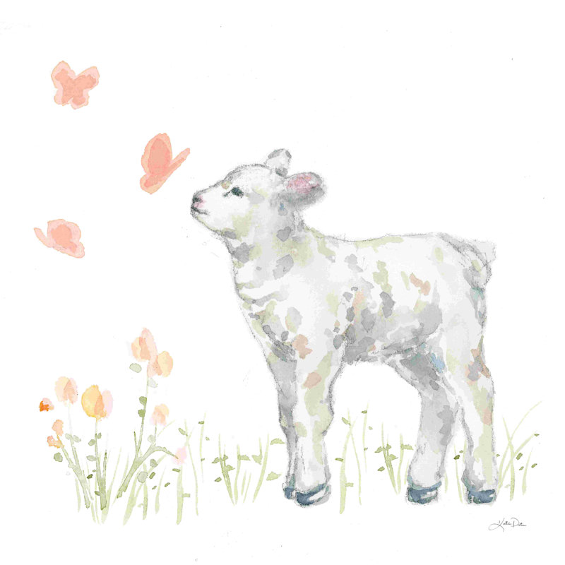 " Spring Lamb IV " by Katrina Pete, 12" H x 12" W, No, White Floater Framed Canvas