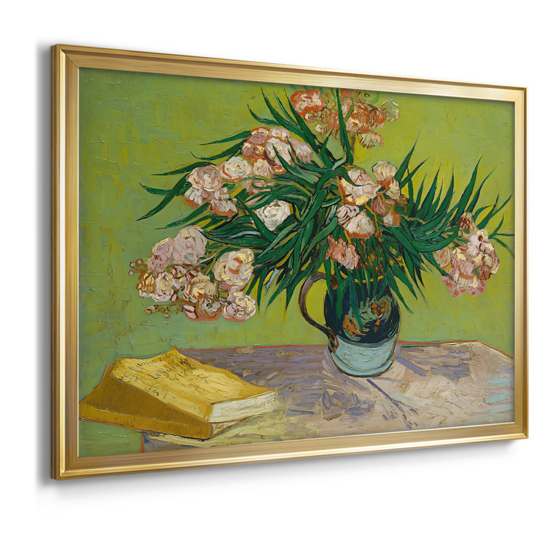 Vase avec des lauriers roses et des livres-Vincent van Gogh-Toile tendue avec châssis, 1888, 30 x 5 x 42,5, Toile avec cadre
