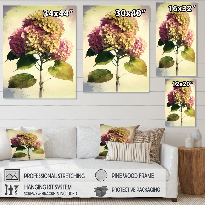 Hydrangena III - reproduction sur toile, H 32 po x l 24 po x P 1 po, Toile tendue