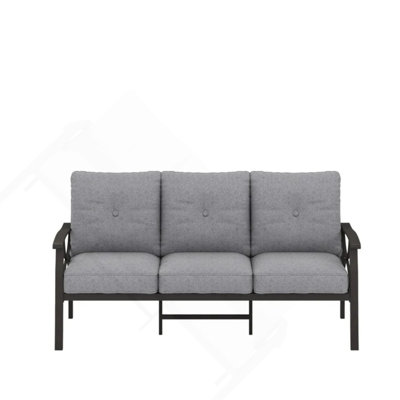 70” All-Weather Metal 3-Seat Patio Sofa, Khaki Frame With Gray Cushions