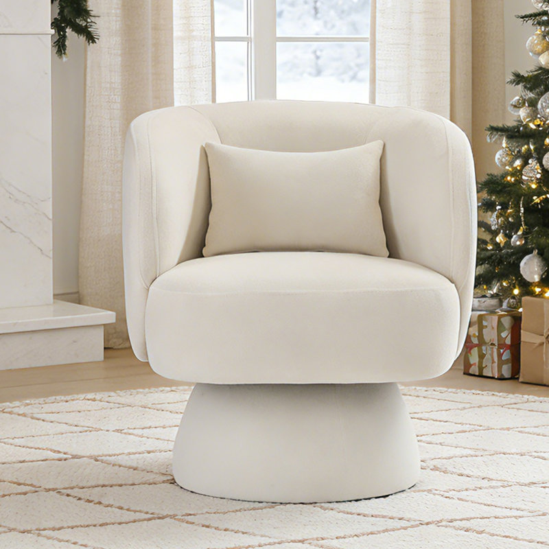 Fauteuil d'appoint moderne pivotant en tonneau pivotant, Dossier blanc lisse