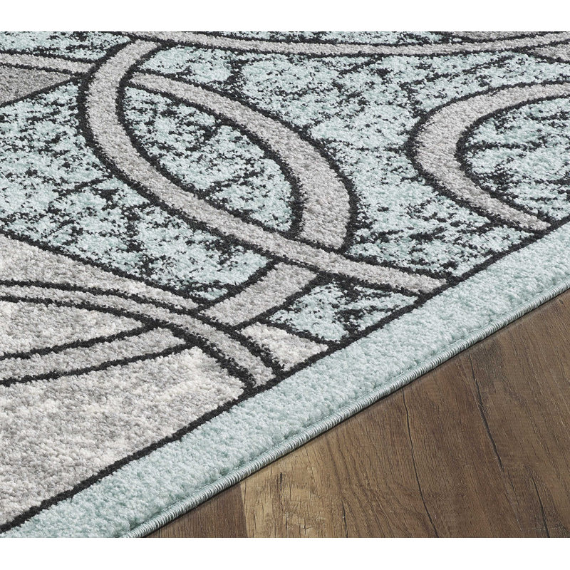 Bleu/Tapis décoratif gris à motif géométrique Barksdale, Rectangle 5 pi x 7 pi