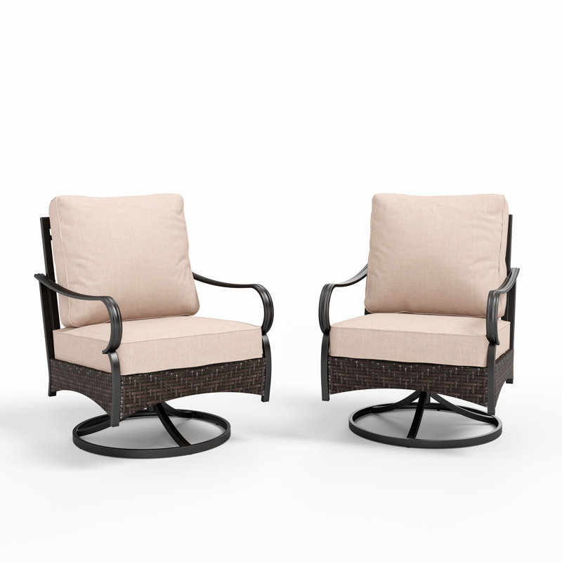 Swivel Patio Lounge Chairs With Cushions (set Of 2), Beige