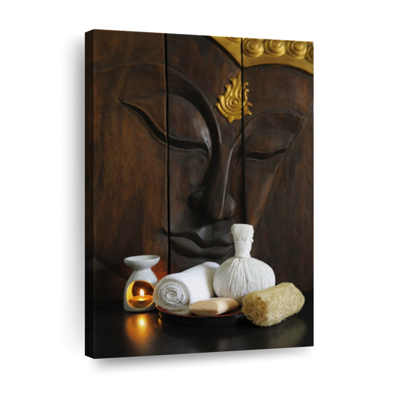 Bouddha en bois sculpté - impression sur toile tendue, H 24 po x l 16 po x P 1,25 po