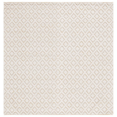 Nystead Geometric Handwoven Flatweave Wool Area Rug in Ivory/Gold
