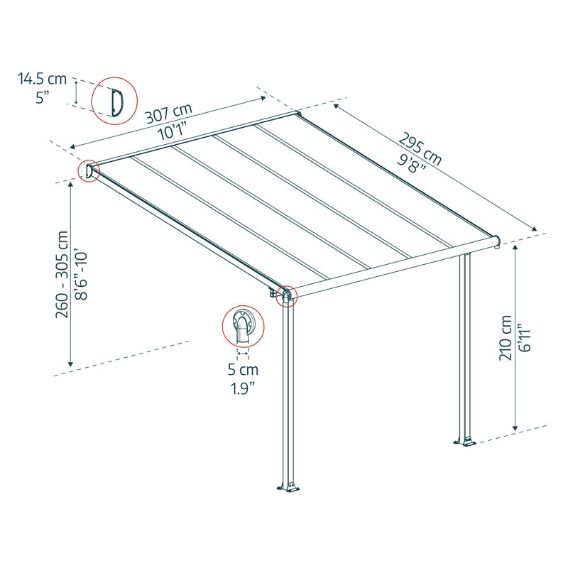 Olympia 3.1m W x 3m D Awning, Grey