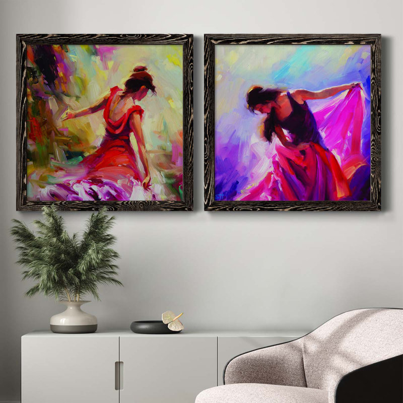 Danseuse - ensemble de 2 peintures sur toile encadrées, H 31,5 po x l 63 po x P 1,5 po, Cadre noir
