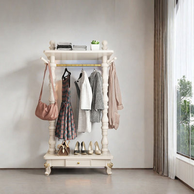 Multi-Functional Wooden Coat Rack with Storage