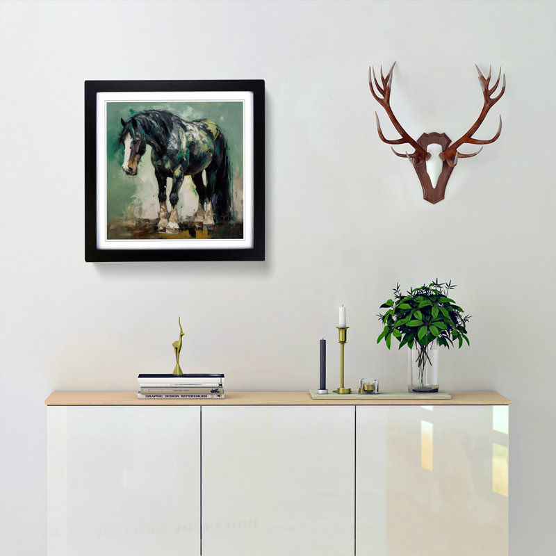 Shire Horse Abstract Expressionism - Single Picture Frame Print on Wood, Black