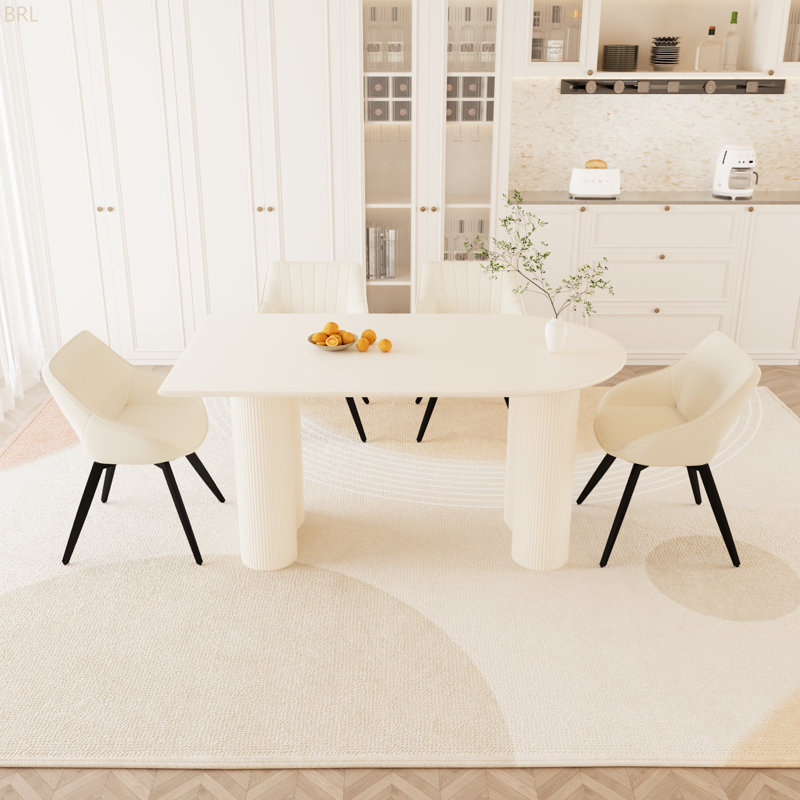 Ensemble de table de salle à manger en bois de polyuréthane de 63 po de style crème médiévale et de chaise en polyuréthane vert 63 po, pieds en métal noir, convient à la cuisine et à la maison
