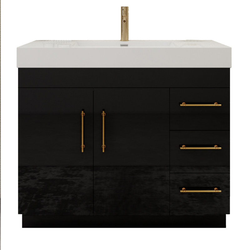 42'' Single Bathroom Vanity with Acrylic Top, Glossy Black