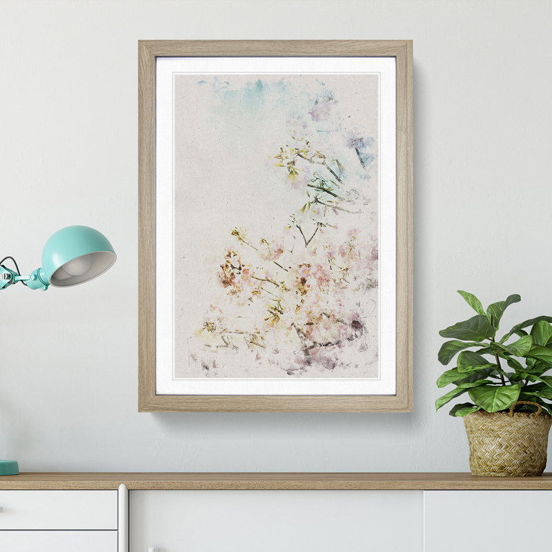 Pretty Pink Cherry Blossom Tree - Picture Frame Painting Print, 87cm H x 62cm W x 2cm D, Oak Framed