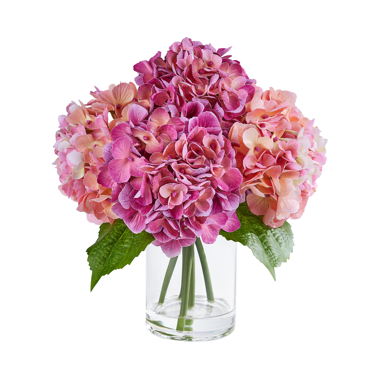 13In Artificial Hydrangea Flowers In Vase - Faux Hydrangea Flowers With Clear Glass Vase & Faux Water, Table Centerpiece For Home Decor, Office, Dining Room