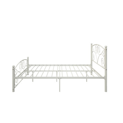 Lit double en métal blanc de style moderne, cadre, silencieux et silencieux, assemblage facile inclus, aucun sommier tapissier n'est nécessaire, peut accueillir un matelas de 8 pouces et plus, peut supporter un lit jusqu'à 600 lb, structure de conception contemporaine,
