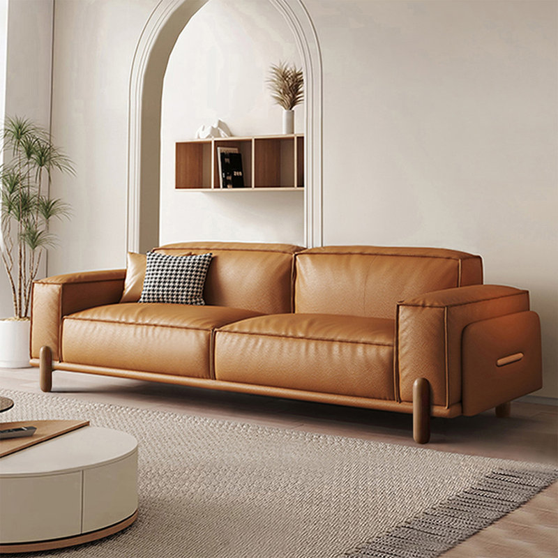 Causeuse coussin orange en cuir véritable, Orange