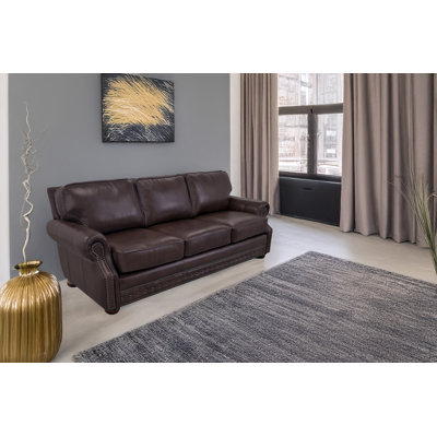 Speroni 100" Genuine Leather Rolled Arm Sofa