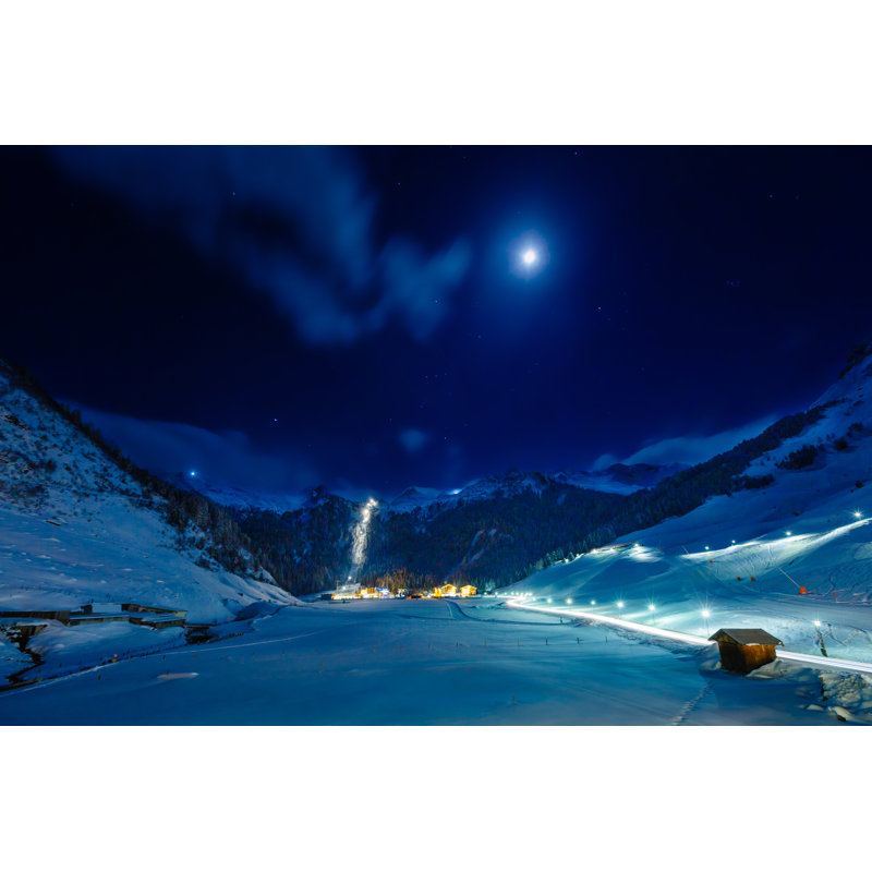 Winter Ski Resort Hintertux By Night, Tirol, Austria by Mbbirdy - No Frame Art Prints on Canvas, 81cm H x 122cm W