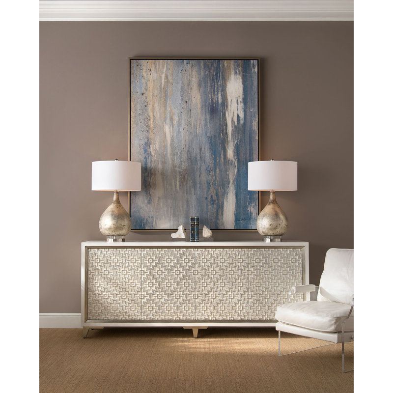 Weathered Silver Glass Table Lamp with Linen Shade