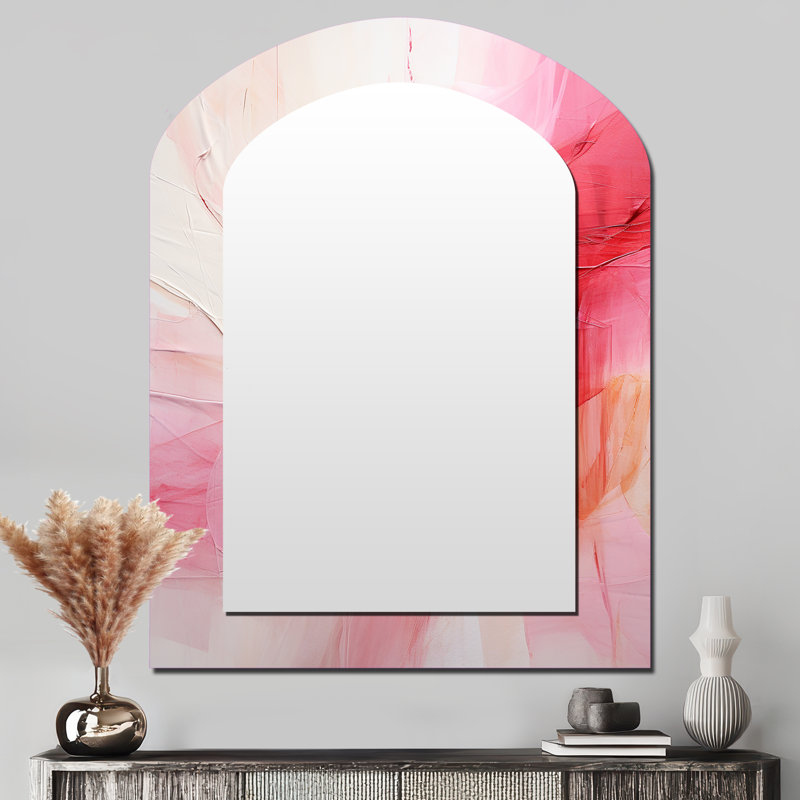 Miroir mural doré et rose à motif abstrait abstrait rivière I - Beige, 43 po x 33 po