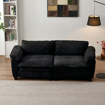 Living Room Furniture Big Loveseat Luxury Couch With Soft Chenille Upholstered Sofa Black